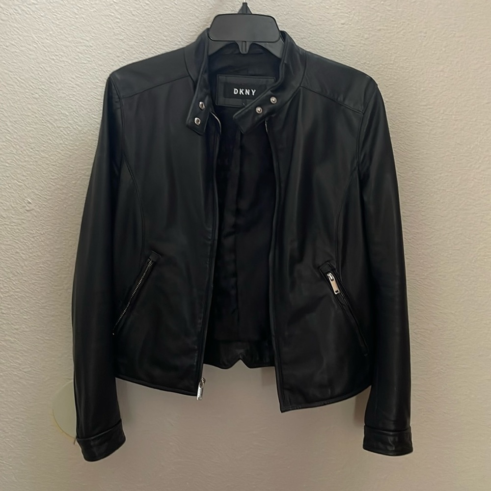 Black leather jacket, size small